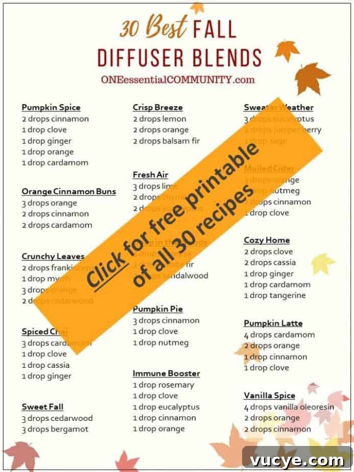 Fall Essential Oil Diffuser Blends + Free Printable Guide 3 30 best FALL essential oil diffuser blend recipes