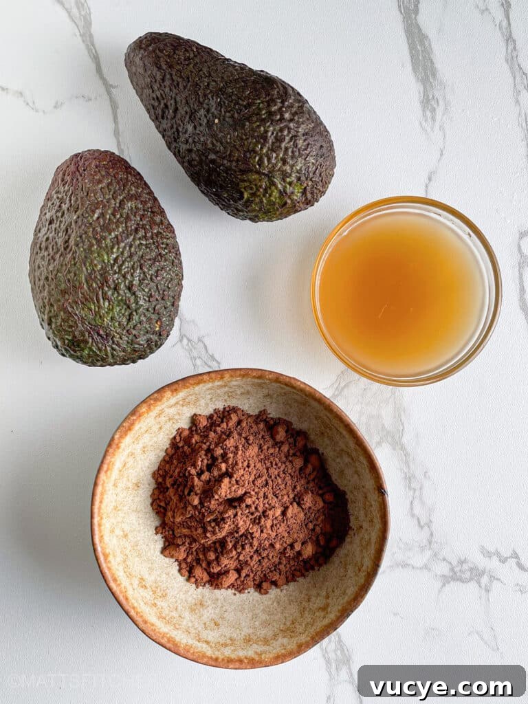 Avocado Brownies 3 Ingredients – Hass avocados, cocoa powder, and unsweetened cocoa powder
