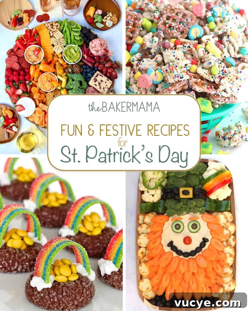 St. Patrick's Day Cinnamon Rolls with Irish Cream Glaze 7 Eat the Rainbow Snack Board, Magic Mix, Pot of Gold Cookies, and Leprechaun Snack Board.