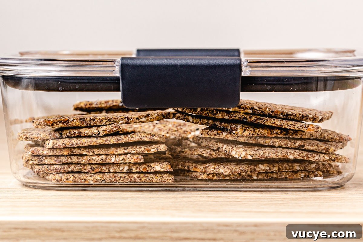 Grain free crackers in a storage container.