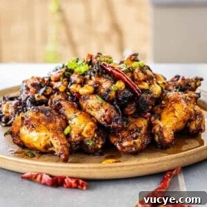 Grilled Kung Pao Chicken Wings plated and ready to serve.