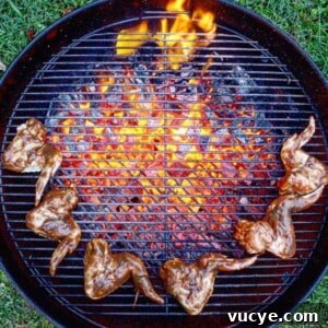 an overhead shot of the wings placed in a circle on the outside of the grill