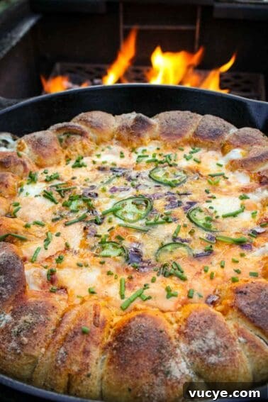 Easy Buffalo Cheese Dip in a Stuffed Pizza Dough Crust.