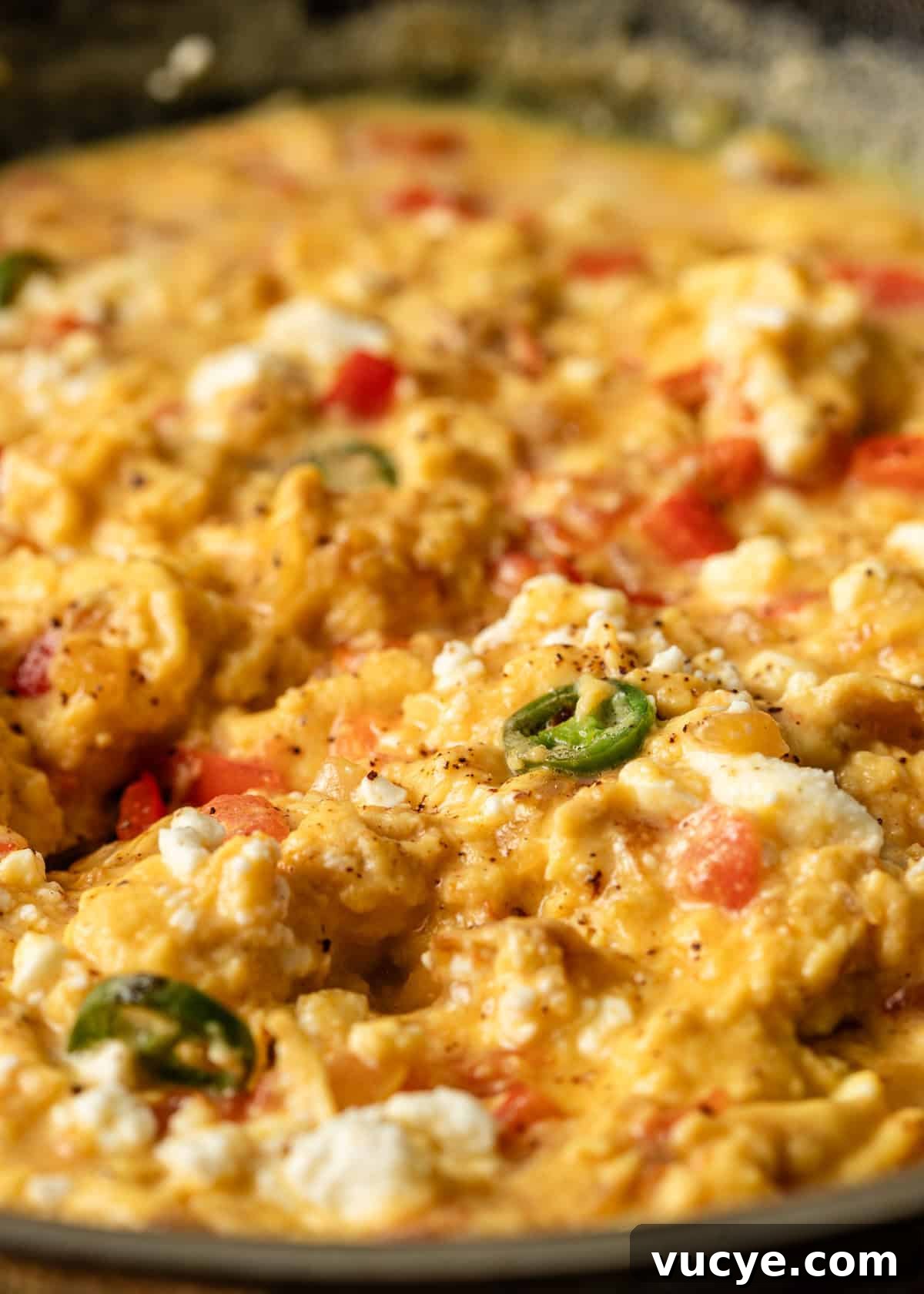 extreme closeup: my menemen recipe with hot peppers and feta