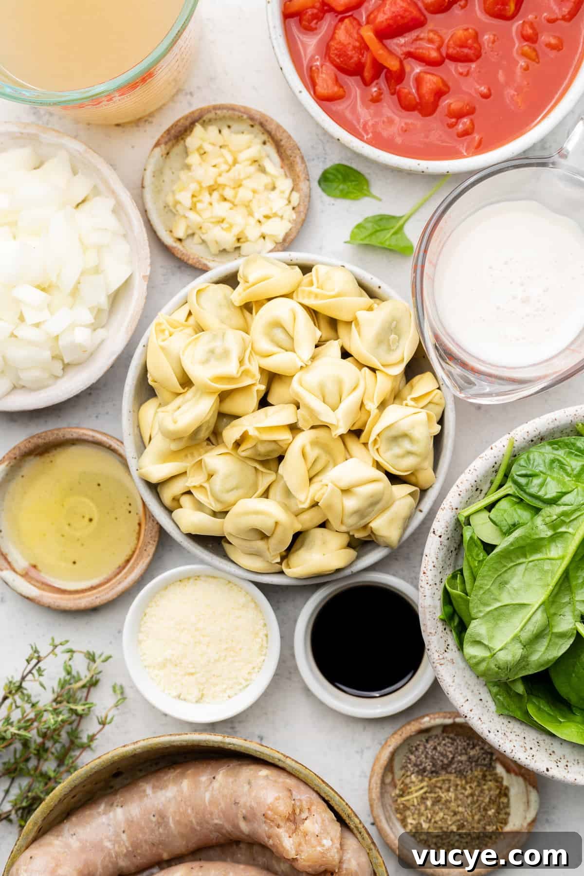 ingredients for spinach tortellini soup