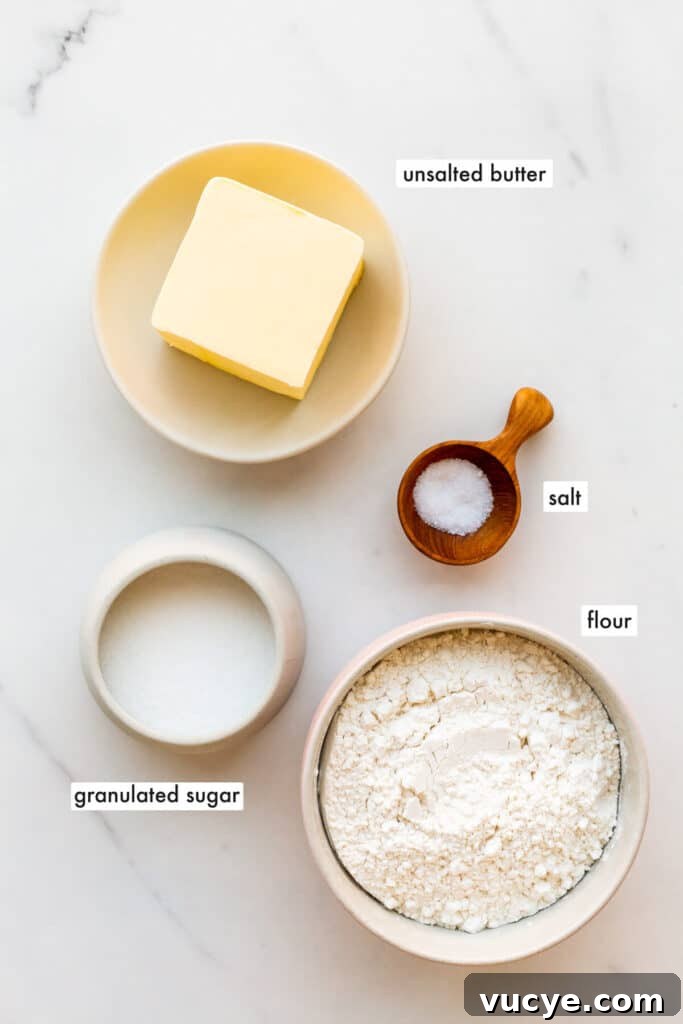 Ingredients to make shortbread cookies measured out and ready to be mixed.