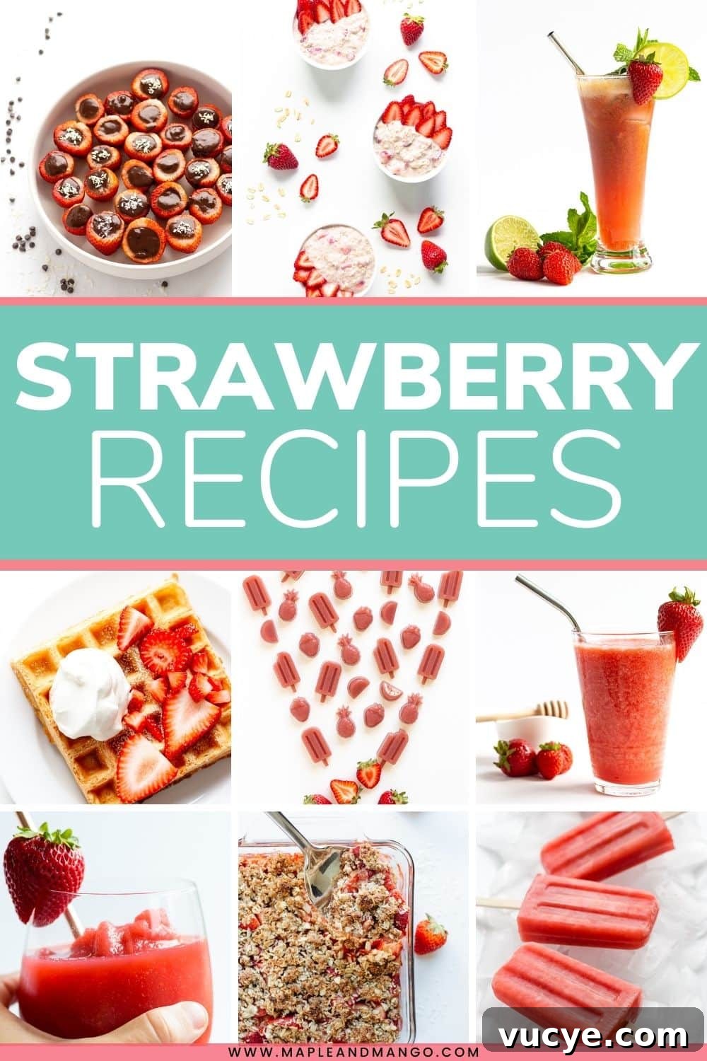 Must-Try Strawberry Recipes for Every Season 2 Collage of recipe photos featuring strawberries with text overlay "Strawberry Recipes".