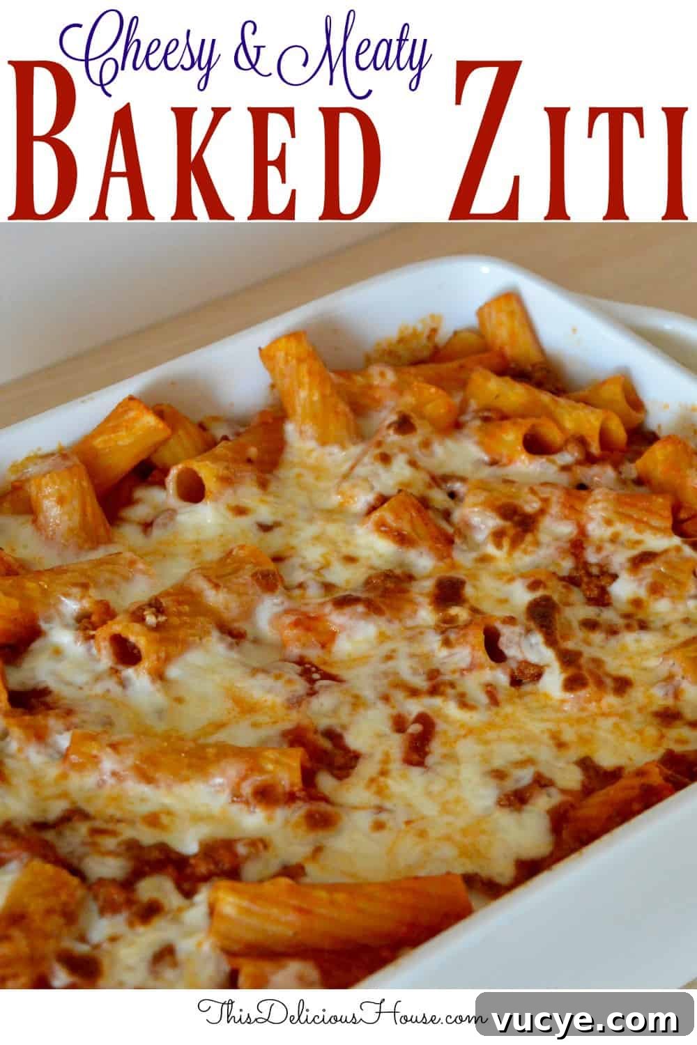 baked ziti meat sauce pinterest pin.