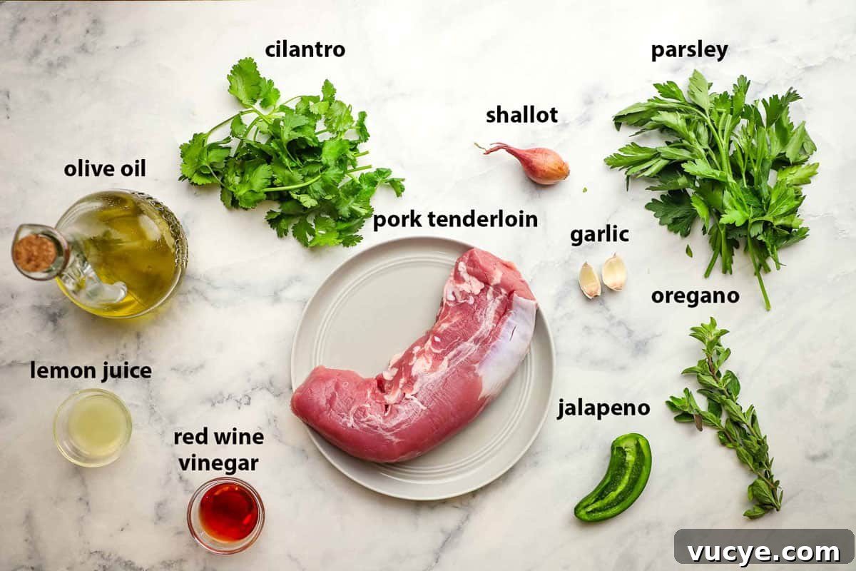 Grilled Pork Tenderloin with Chimichurri Sauce 4 ingredients used to make grilled chimichurri pork tenderloin