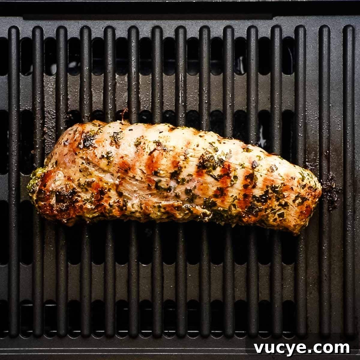 Grilled Pork Tenderloin with Chimichurri Sauce 10 pork tenderloin on the grill with grill marks