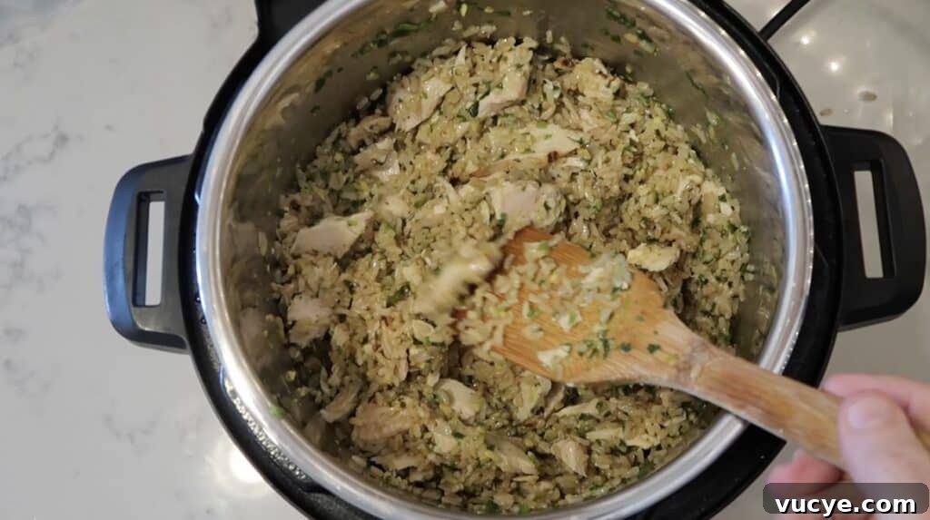 Instant Pot Ginger Scallion Chicken and Rice Bowl 19 Mixing everything together