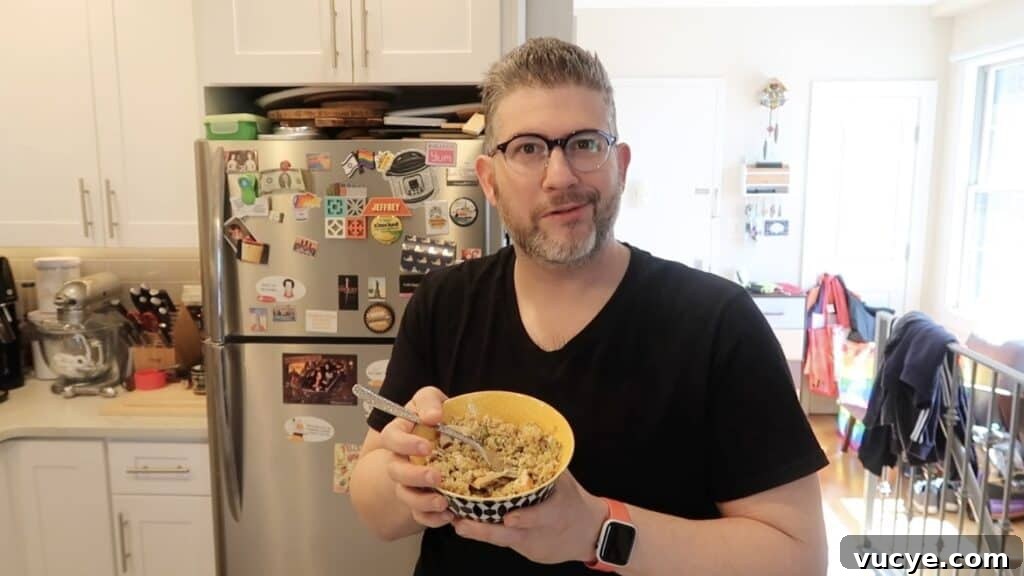 Instant Pot Ginger Scallion Chicken and Rice Bowl 22 Man looking happy and surprised
