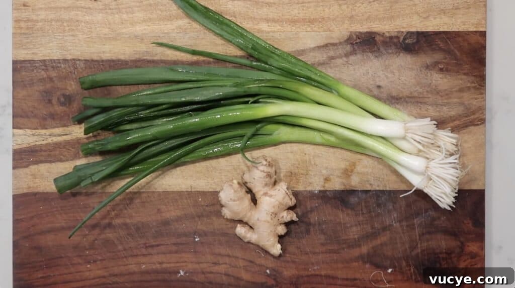 Instant Pot Ginger Scallion Chicken and Rice Bowl 6 A bunch of scallions and knob of ginger