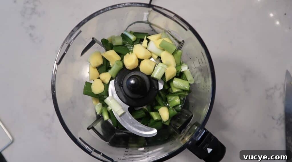 Instant Pot Ginger Scallion Chicken and Rice Bowl 8 Ginger and scallions in food processor
