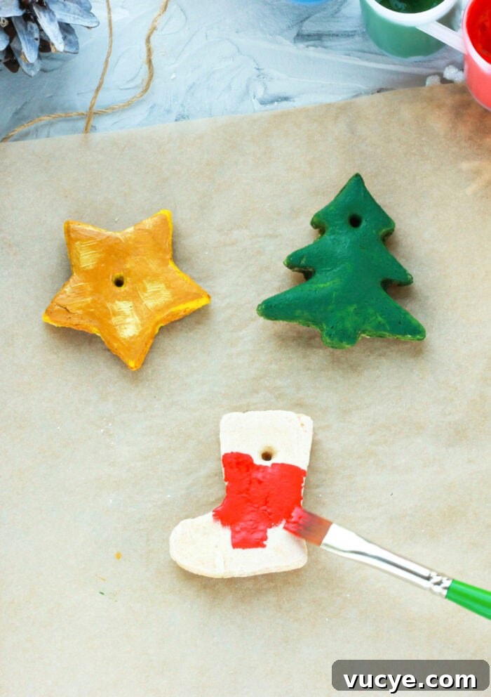 painting salt dough ornaments
