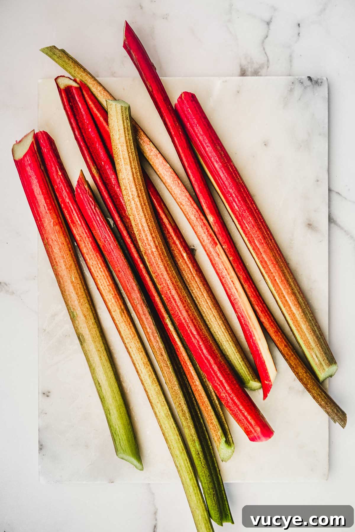 fresh rubarb on a board