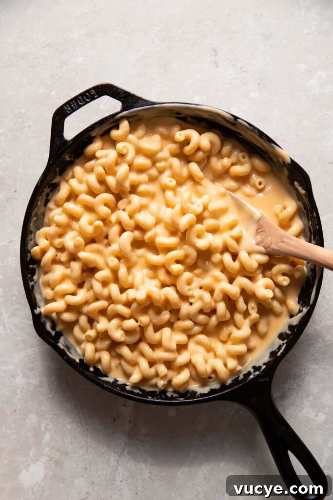 baked mac and cheese in a skillet