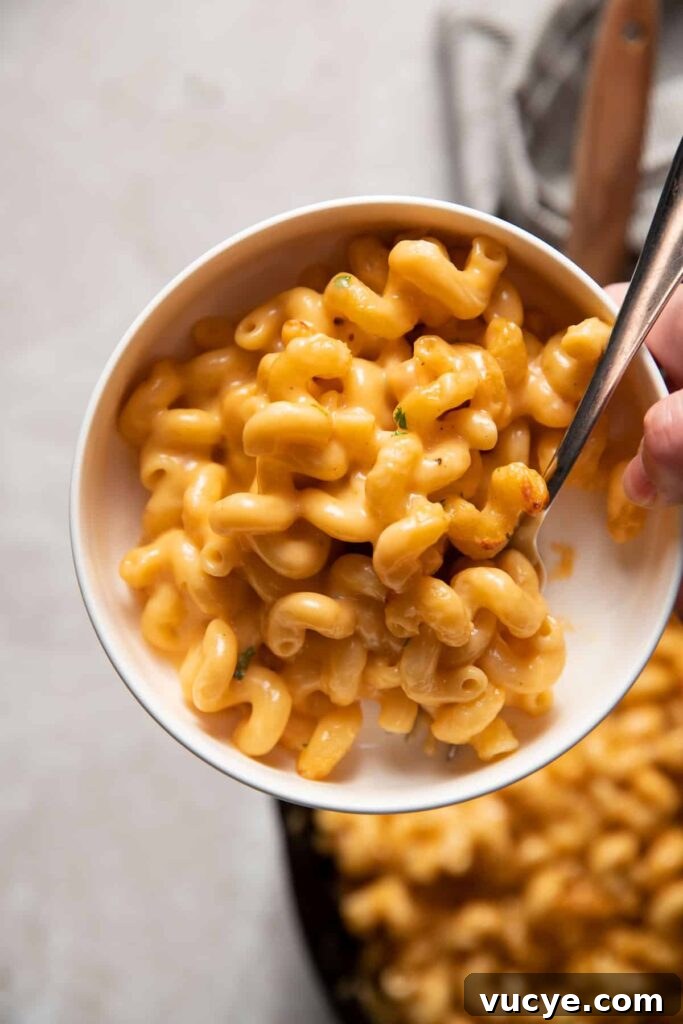 baked mac and cheese in a white bowl
