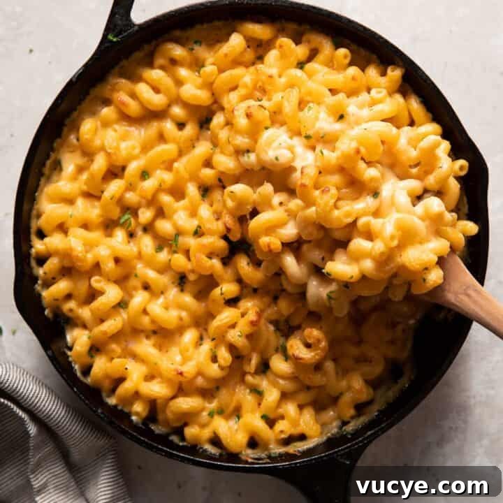 baked mac and cheese in a skillet