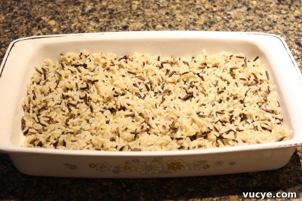 Rice layer in casserole