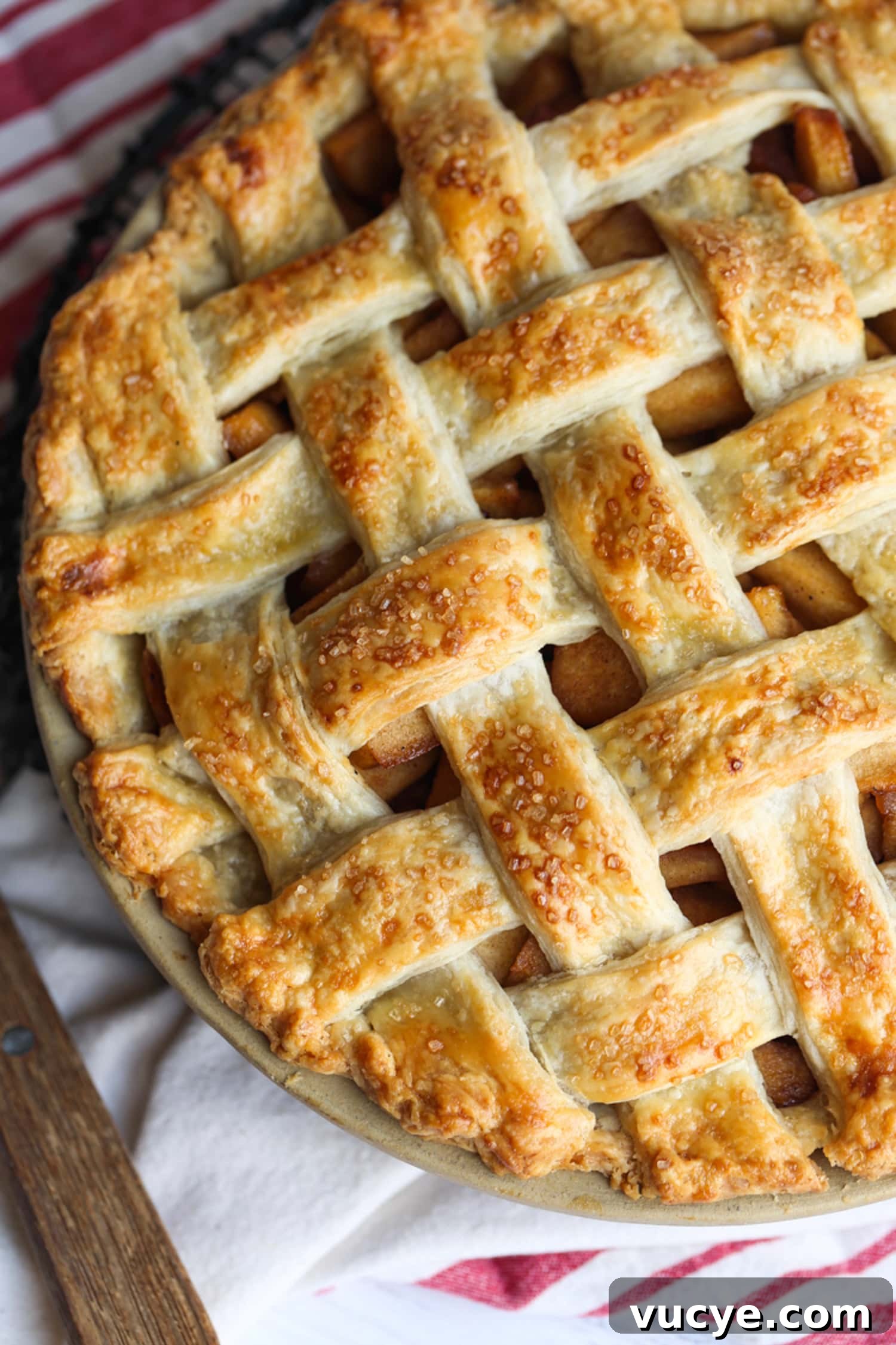 Easy Homemade Apple Pie - The Best Apple Pie Recipe! An apple pie with a lattice crust pie from above in a pie plate