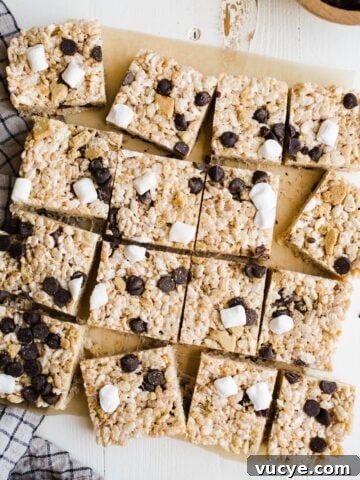 S'more cereal treats on a piece of parchment paper.