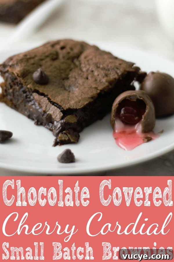 Chocolate Cherry Brownies with Gooey Chocolate Ganache 2 a graphic of Cherry Chocolate Brownies Small Batch Recipe