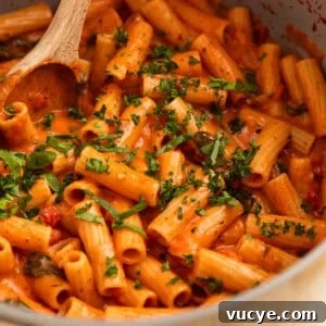 Top Rotisserie Chicken Recipes You’ll Want to Try 14 Creamy one pot tomato pasta in pot with wooden spoon.
