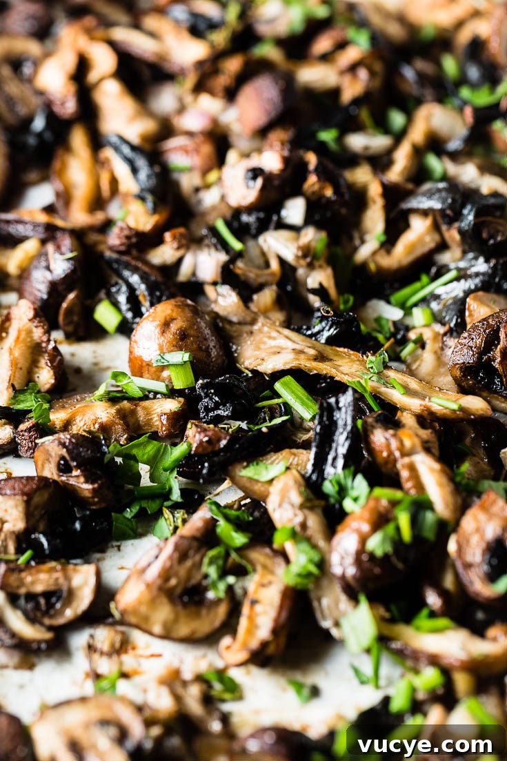 roasted mushrooms close up vertical