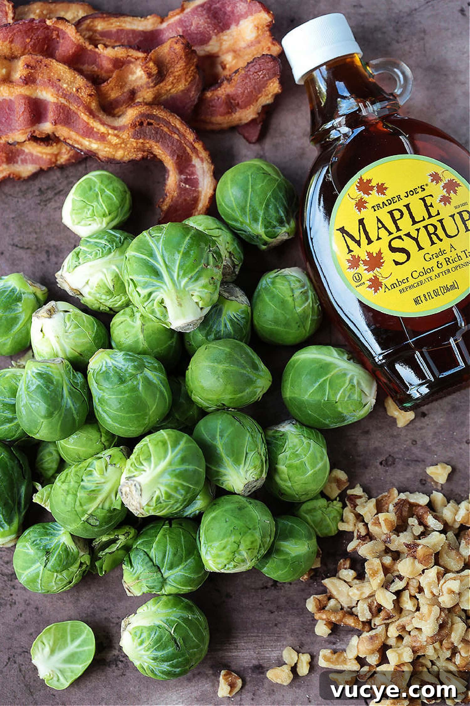 ingredients to make maple bacon brussels sprouts