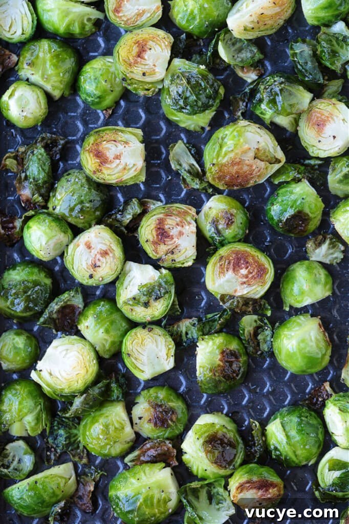 roasted brussels sprouts on a sheet pan