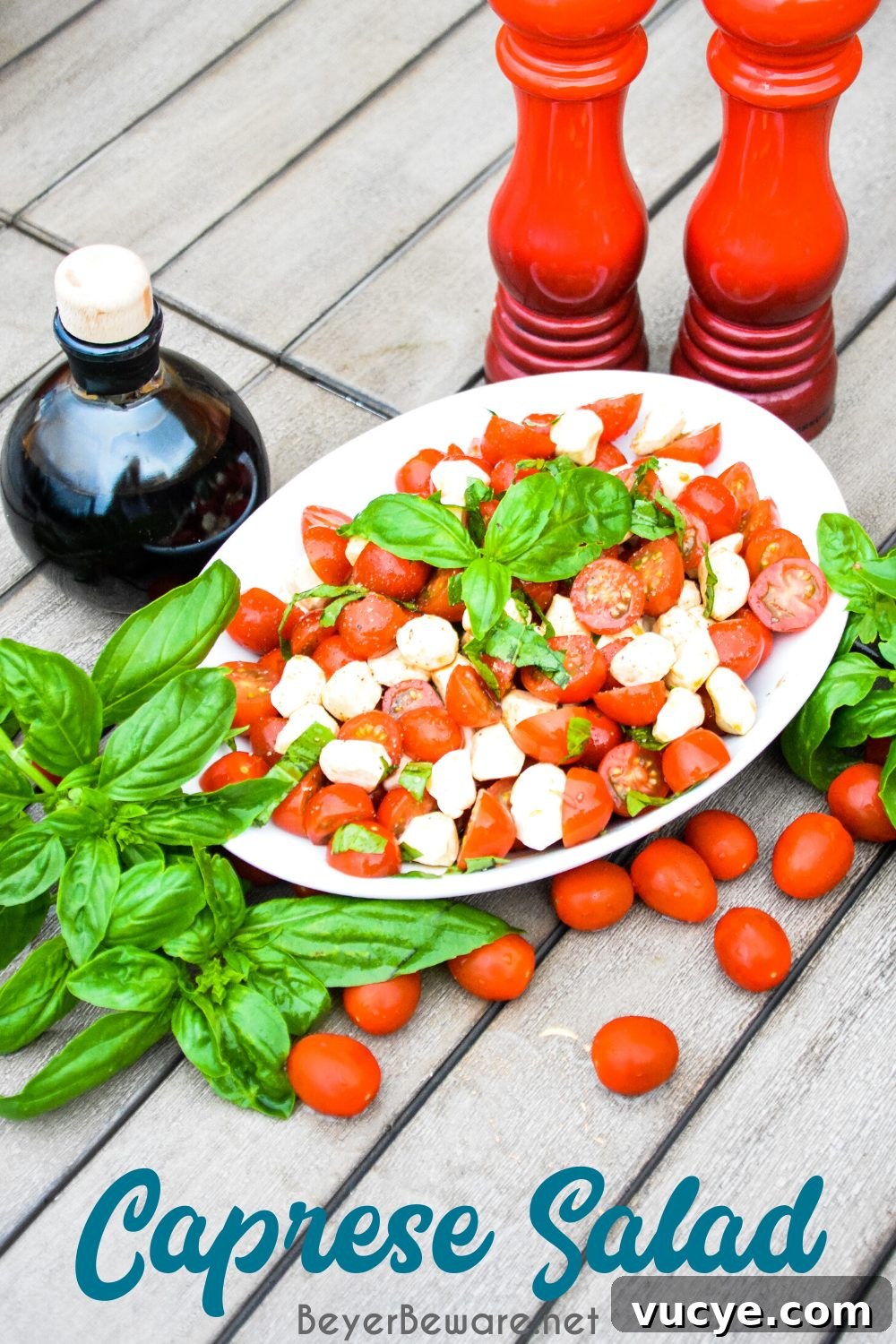 Caprese Salad: Fresh Tomato, Mozzarella & Basil Recipe 2 Caprese Salad is a simple fresh tomato salad recipe made with fresh tomatoes, basil, and mozzarella with balsamic vinegar and olive oil for a quick and easy side dish all summer long.
