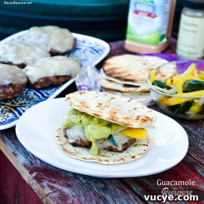 Caprese Salad: Fresh Tomato, Mozzarella & Basil Recipe 12 Guacamole burgers combine taco night with burger night straight from the grill with flavorful burgers, pepper-jack cheese, guacamole, sauteed onions, peppers, and street taco tortilla shells.