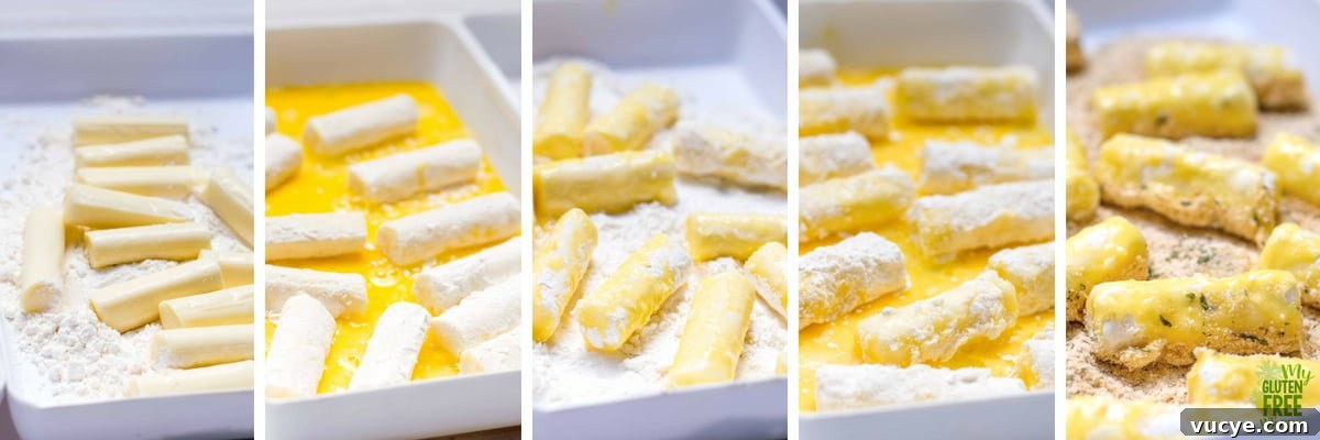 Crispy Gluten-Free Air Fryer Mozzarella Sticks Recipe 4 5 steps to breading gluten free air fryer mozzarella sticks