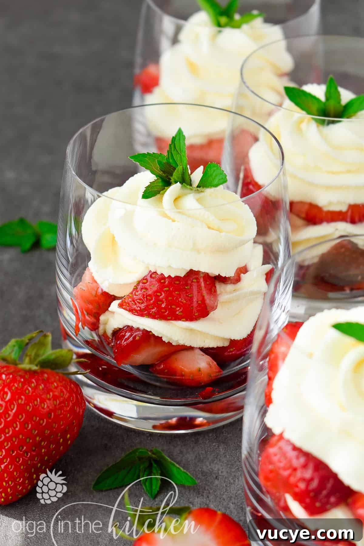 Strawberry and Cream Dessert Recipe: Quick Layered Treat 3 Strawberries and Cream Dessert: sugared fresh strawberries and a vanilla-flavored sweetened whipped cream make up this easy and delicious no-bake dessert the perfect treat for summer days. The perfect dessert for summer parties! olgainthekitchen.com
