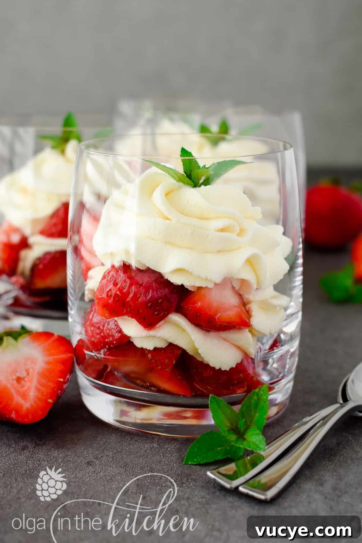 Strawberry and Cream Dessert Recipe: Quick Layered Treat 4 Strawberries and Cream Dessert: sugared fresh strawberries and a vanilla-flavored sweetened whipped cream make up this easy and delicious no-bake dessert the perfect treat for summer days. The perfect dessert for summer parties! olgainthekitchen.com