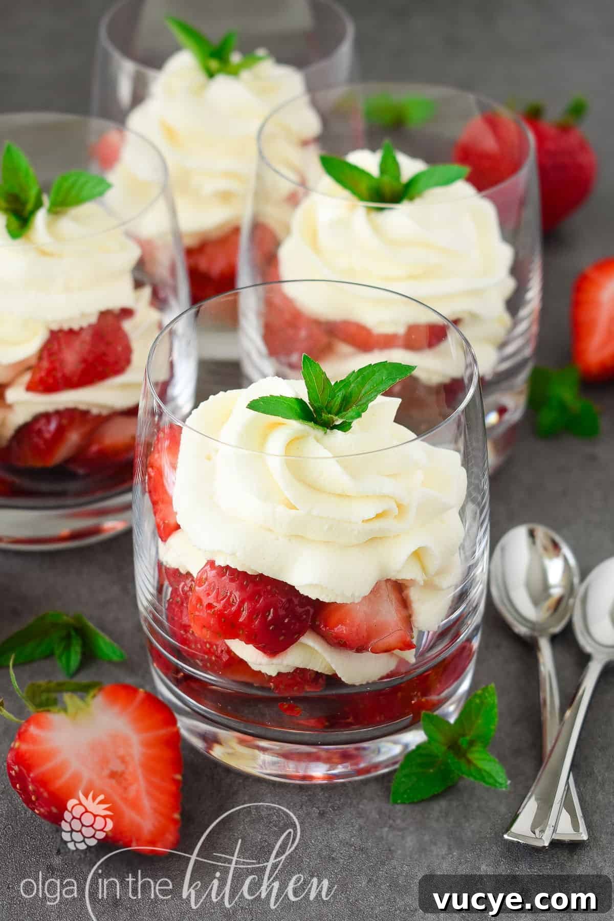 Strawberry and Cream Dessert Recipe: Quick Layered Treat 7 Strawberries and Cream Dessert: sugared fresh strawberries and a vanilla-flavored sweetened whipped cream make up this easy and delicious no-bake dessert the perfect treat for summer days. The perfect dessert for summer parties! olgainthekitchen.com