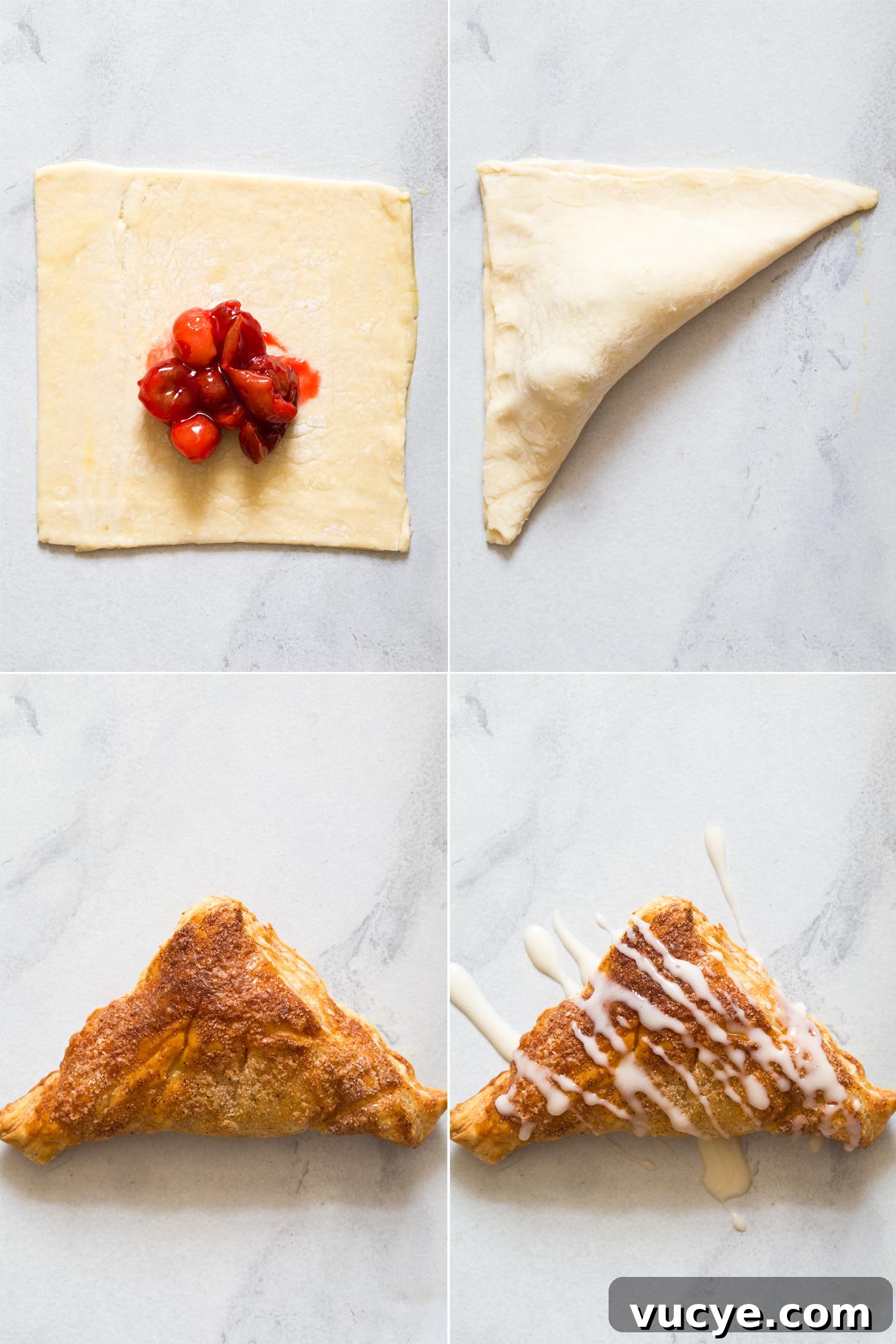 Making cherry turnovers with puff pastry
