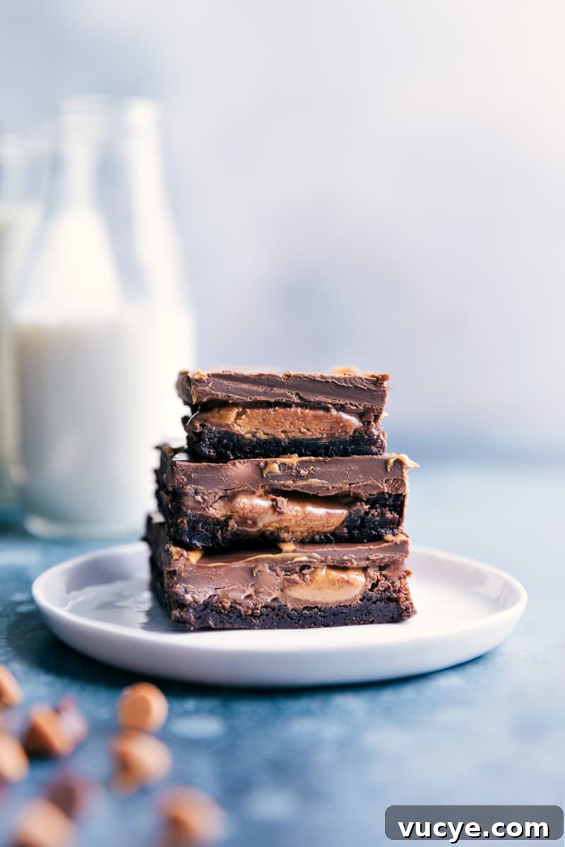 Peanut Butter Cup Brownies Peanut Butter Cup Brownies stacked on top of each other