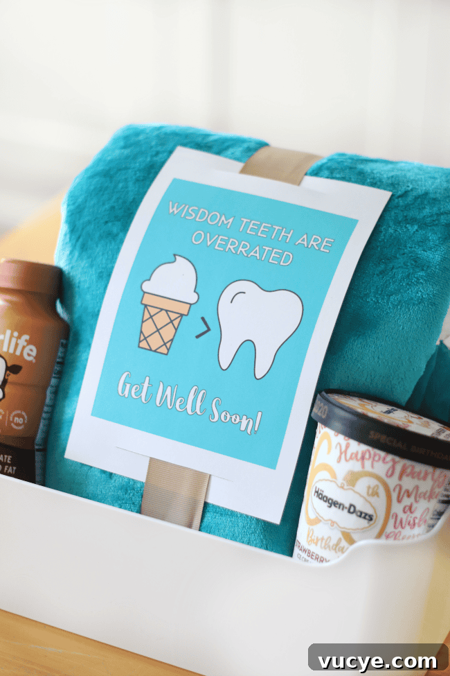 Wisdom Tooth Recovery Gift Basket Ideas with Printable Card 3 wisdom teeth gift basket