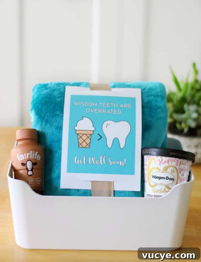 Wisdom Tooth Recovery Gift Basket Ideas with Printable Card 8 wisdom teeth gift basket