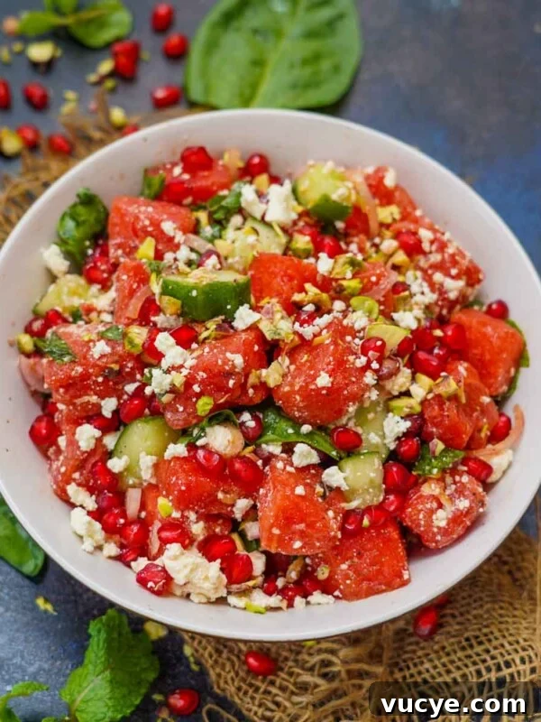 Persian watermelon salad served in a bowl.