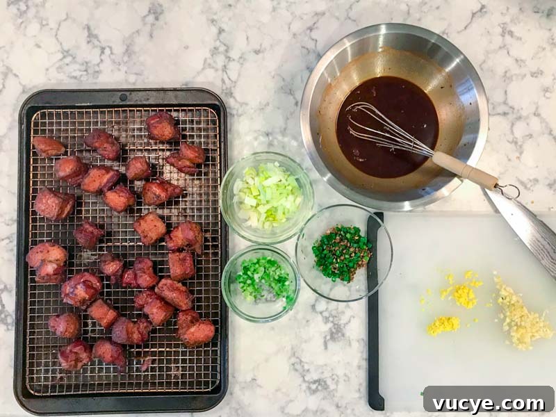 Smoked Kung Pao Pork Belly Burnt Ends Recipe for Big Green Egg 8 Kung Pao Smoked Pork Belly