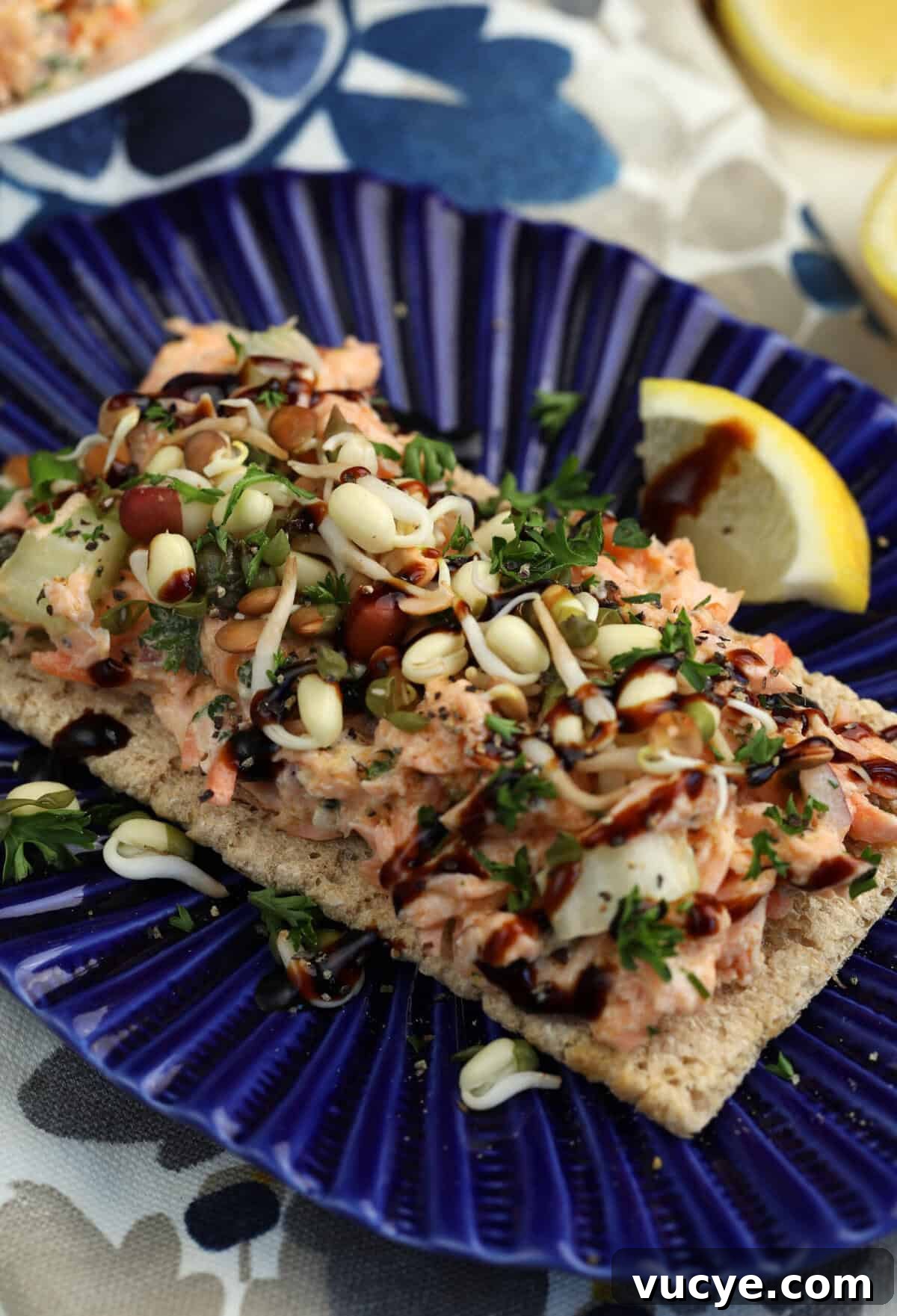 Salmon Salad with Dill & Capers: Fresh Summer Recipe 9 Crispbread topped with salmon salad