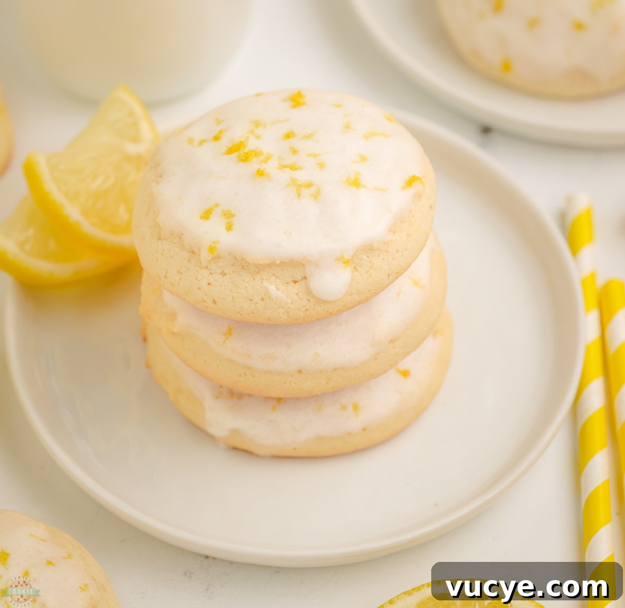 stack of buttermilk lemon cookies on a plate