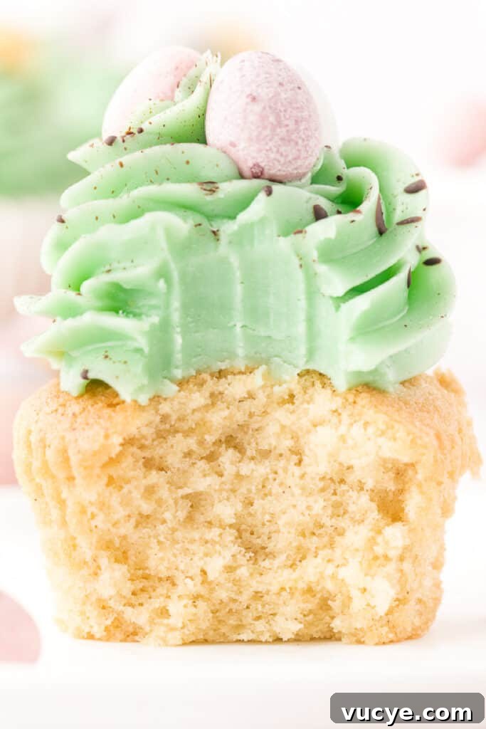 Silky Swiss Meringue Buttercream Recipe for Perfect Frosting 4 cupcake and frosting with bite showing inside texture