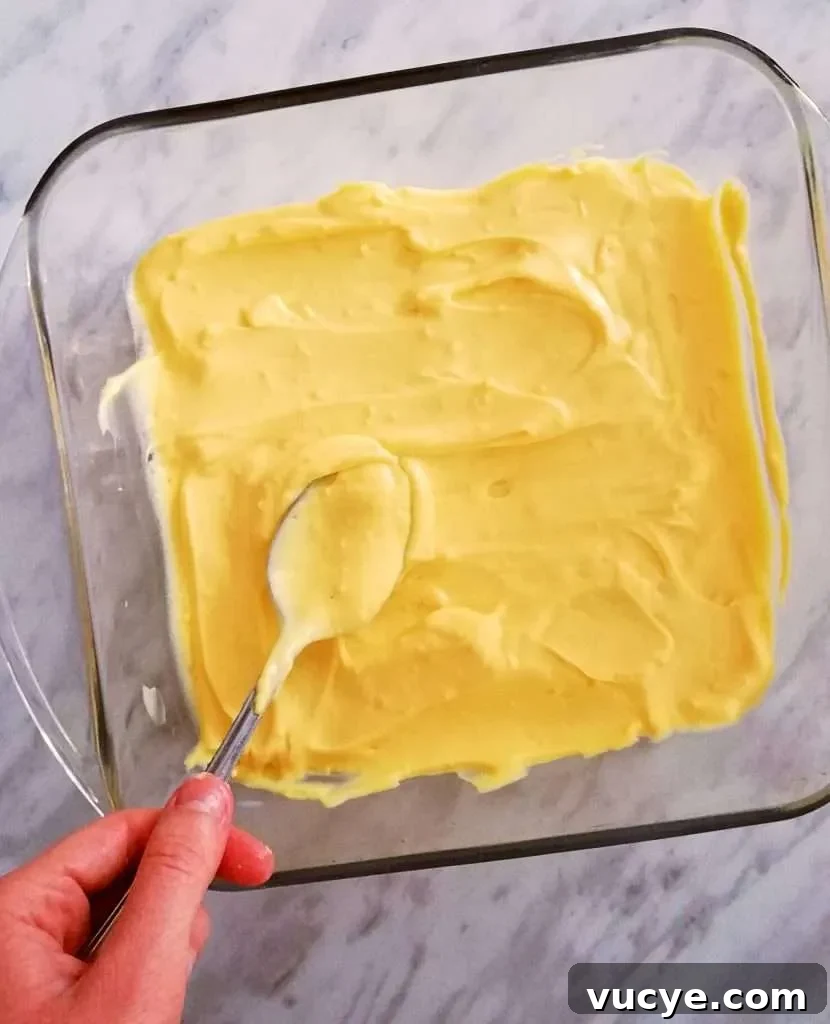 vanilla no bake biscuit cake first pudding layer