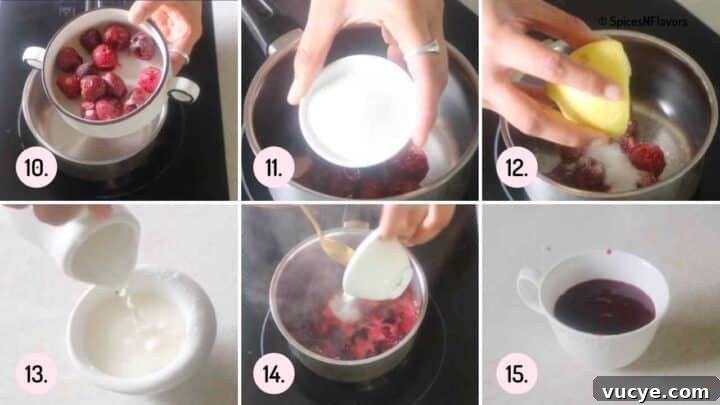 Egg-Free Black Forest Cake Recipe: Rich Chocolate Cherry Dessert 6 collage of step explaining how to make cherry compote