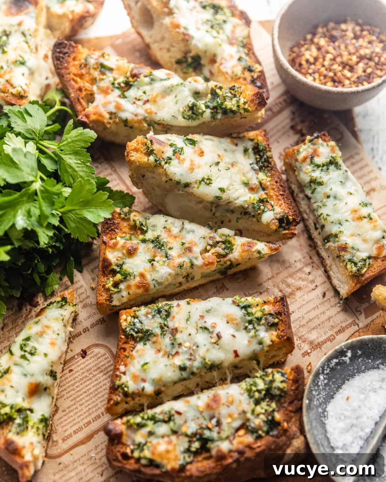 cheesy bread recipe on a piece of newspaper