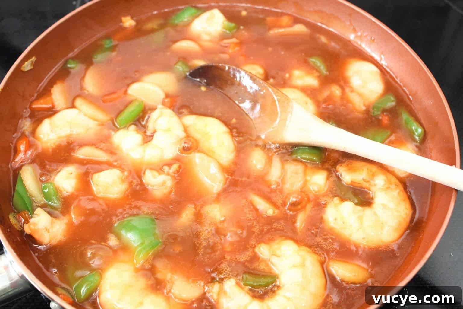 Sweet and sour shrimp plated